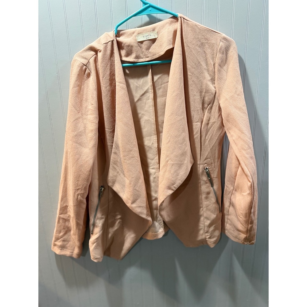 Elodie Peach Blush Draped Open Front Blazer Jacket with Zipper‎ Pockets Medium